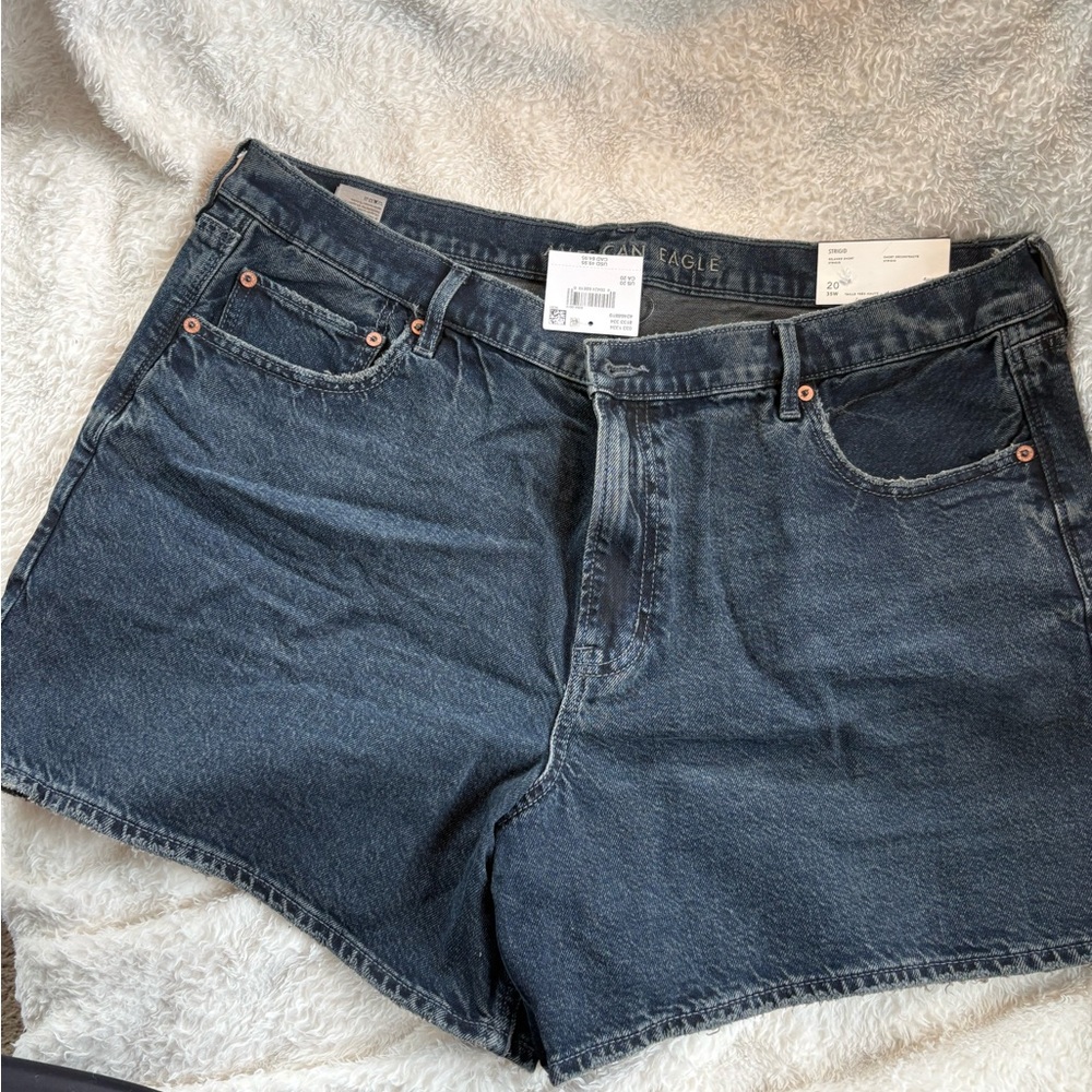 American Eagle Outfitters Dark Blue High-Rise Jean Shorts